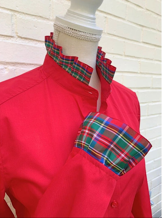 Dionne Holiday Plaid Trim Button Up, Red
