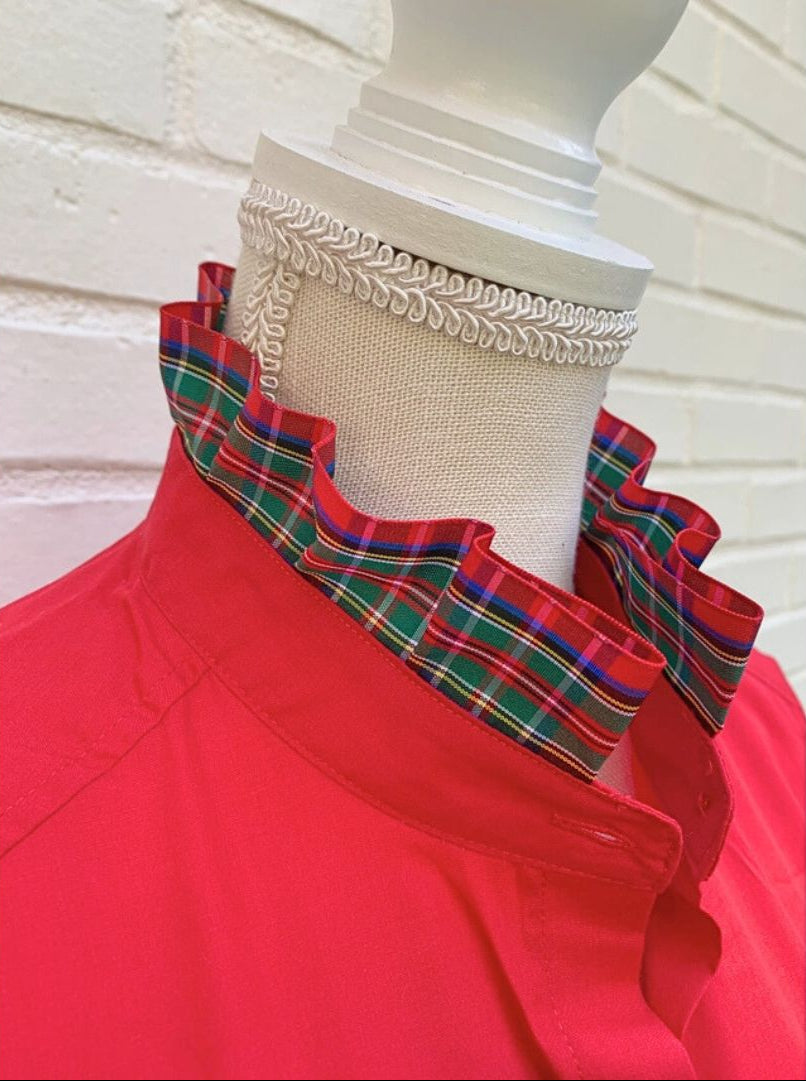 Dionne Holiday Plaid Trim Button Up, Red