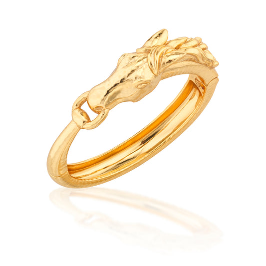 Equestrian Horsehead Hinged Bangle in Gold, Capucine de Wulf