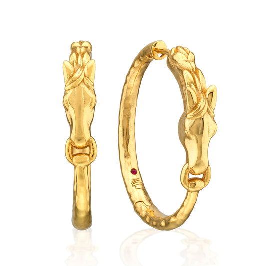 Equestrian Horsehead Hoop Earrings in Gold, Capucine de Wulf