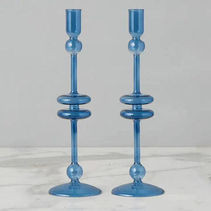 Glass Pair of Sapphire Blue Candlesticks