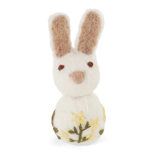 White Small Bunny with Flower Embroidery