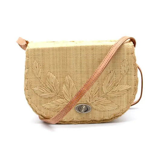 Embroidered Vines Straw Crossbody Bag