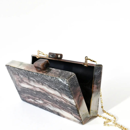 Brown, Black, Beige Marbled Clutch