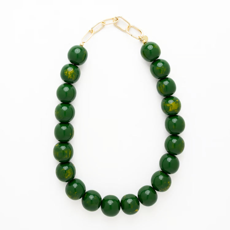 Forest Green Iris Large Resin Bead Necklace