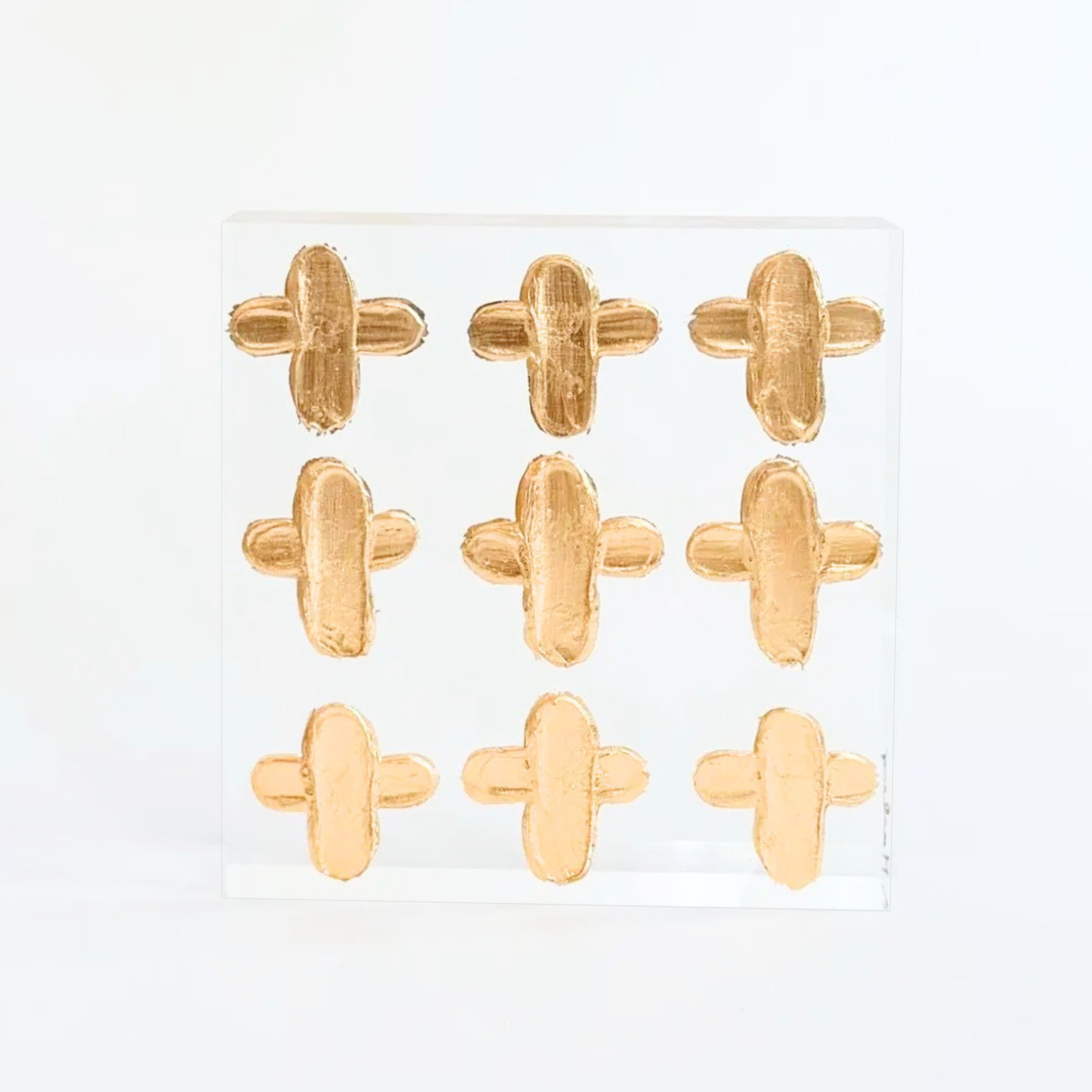 4 x 4 Nine Gold Painted Crosses Acrylic