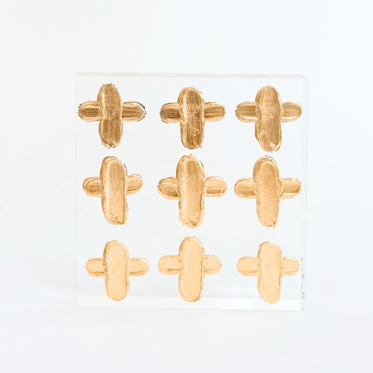4 x 4 Nine Gold Painted Crosses Acrylic