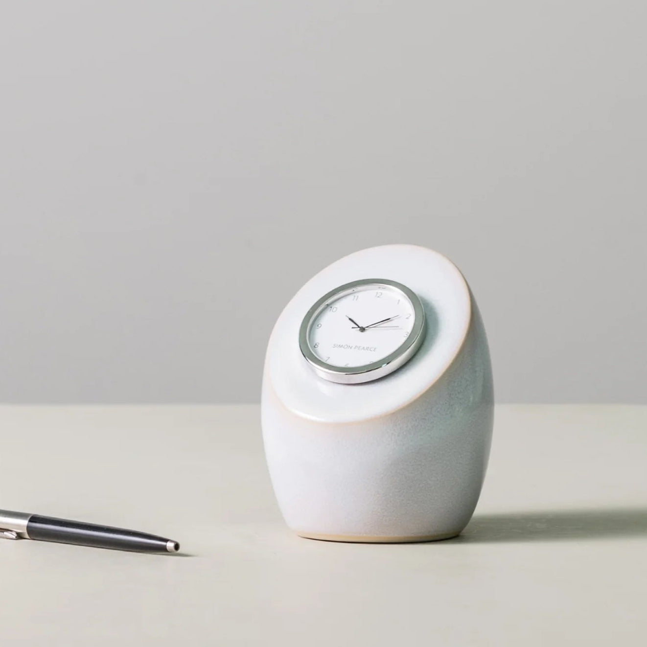 Simon Pearce Addison Pottery Clock in Cloud, Gift Boxed