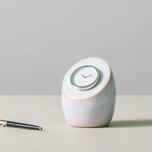 Simon Pearce Addison Pottery Clock in Cloud, Gift Boxed