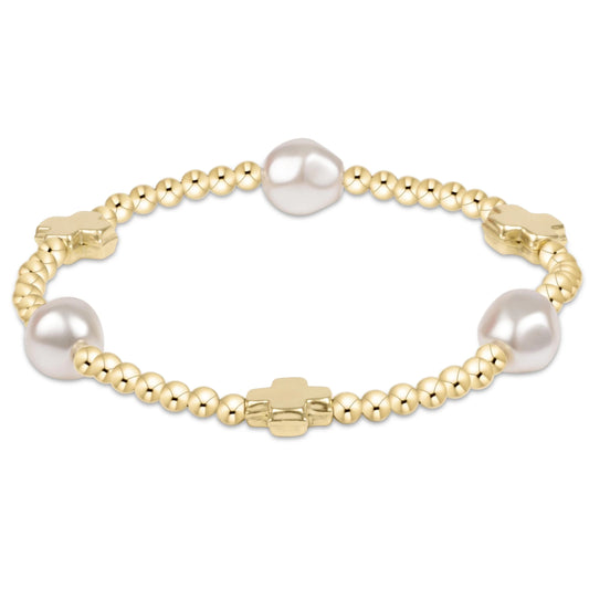 enewton Signature Cross Admire Pearl Pattern 3mm Bead Bracelet in Gold