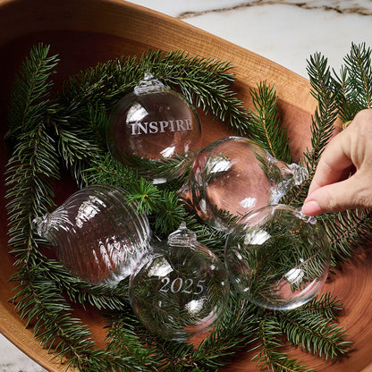 Simon Pearce Engraved "Inspire" Round Ornament, Gift Boxed