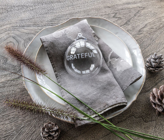 Simon Pearce Engraved "Grateful" Round Ornament, Gift Boxed
