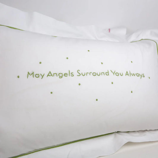"May Angels Surround You Always" Green Pillow, Anne Neilson