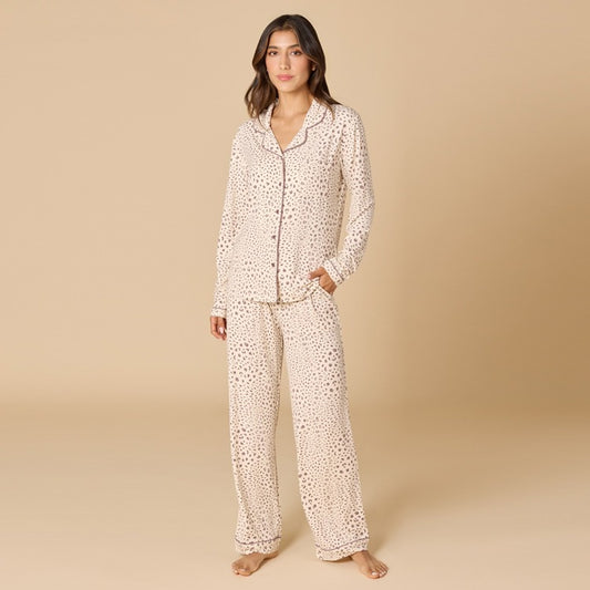 Aria Slim Notch Collar PJ Set, Wild Almond with Driftwood Trim