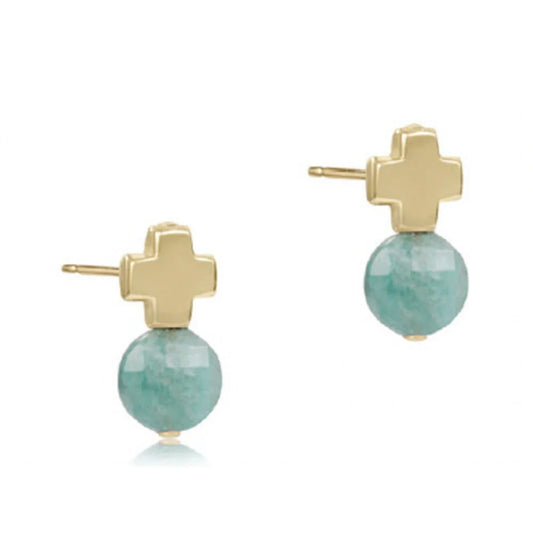 enewton Signature Cross Gold Stud in Aquamarine