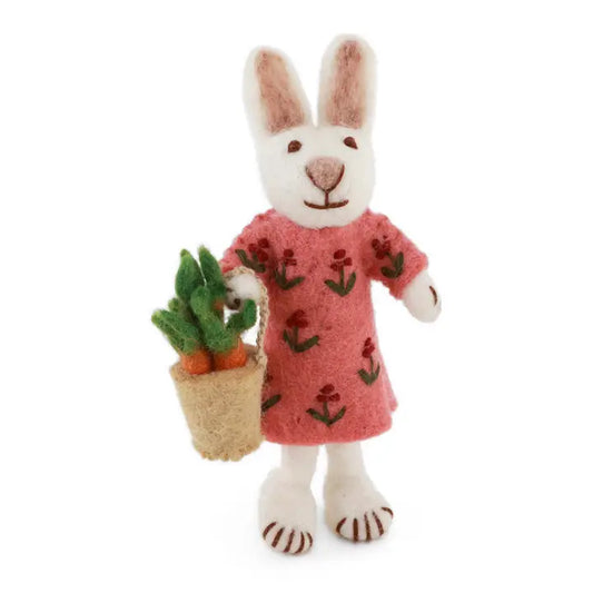 Small White Girly Bunny with Carrot Basket