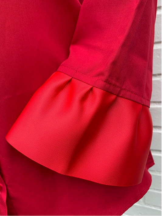 Barbara Ann Poplin Trim Button Up, Red