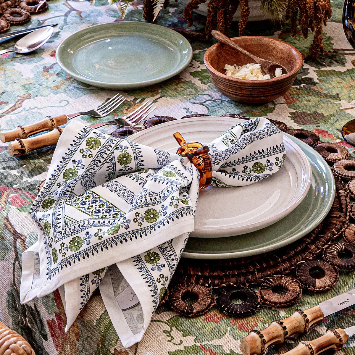 Juliska Seville Stripe Green Napkins (Set of 4)