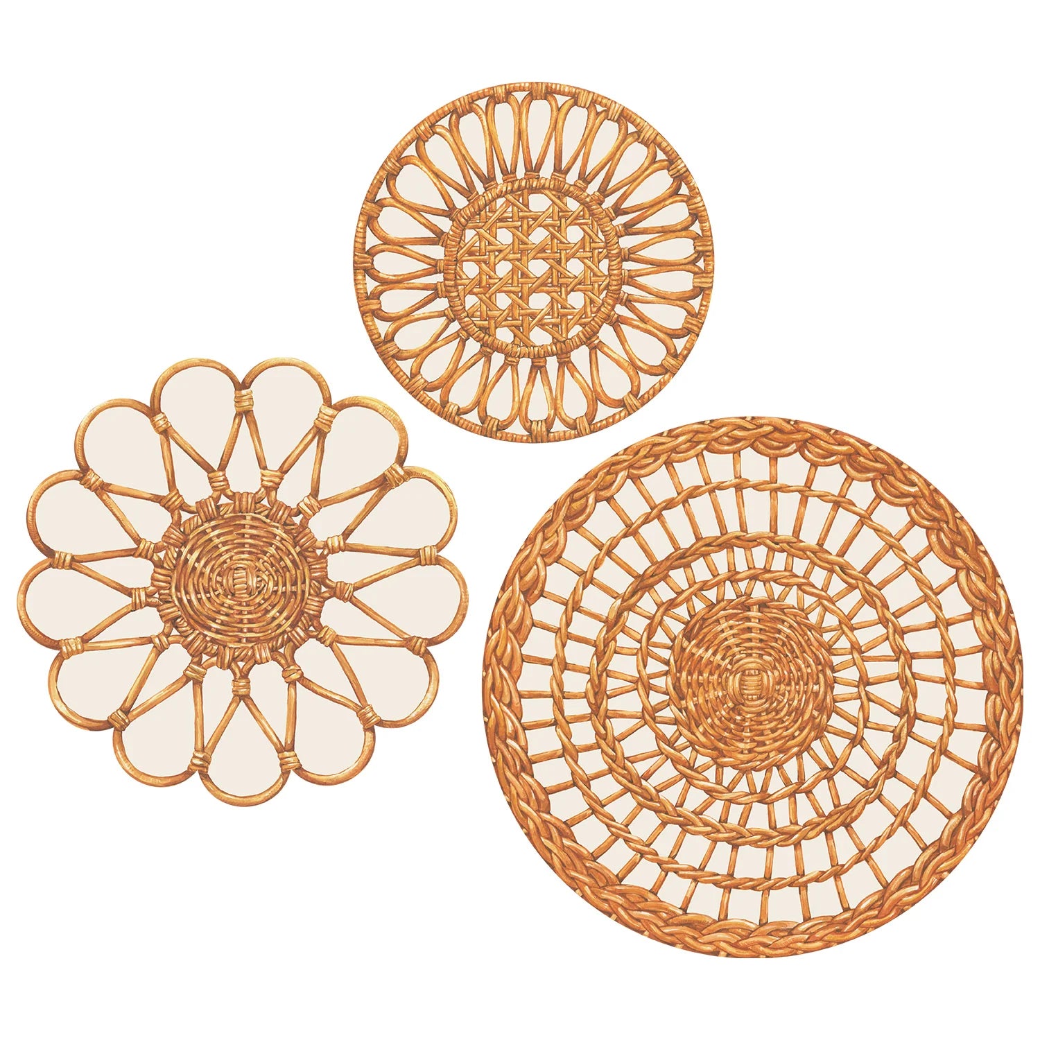 Three varying serving papers with different patterns on a white background