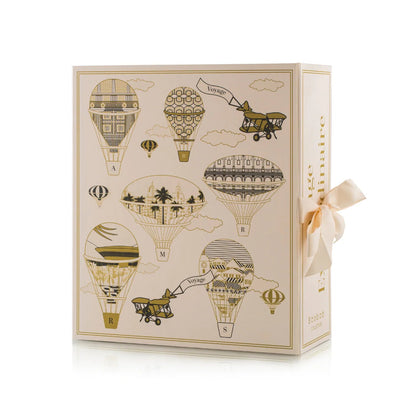 A massive, wonderfully decorated advent calendar featuring gold foil details and hot air balloon imagery.
