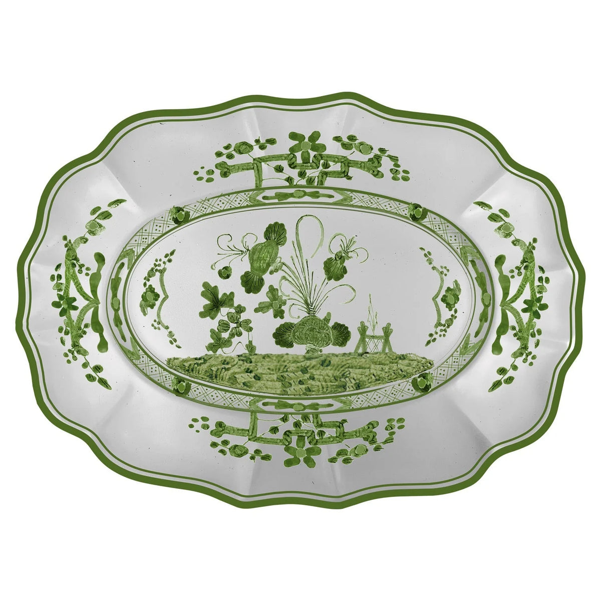 Vida Faenza Green & White Medium Oval Plate