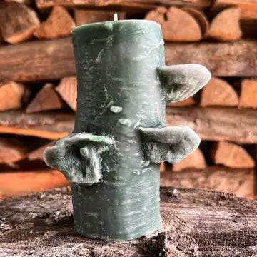 Birch Pillar Candle in Forest Green