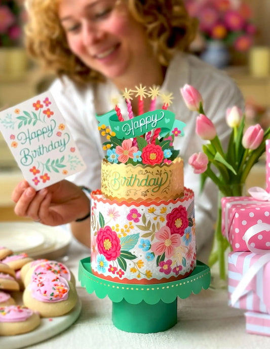 FreshCut Paper Blooming Birthday Cake Pop-Up Bouquet