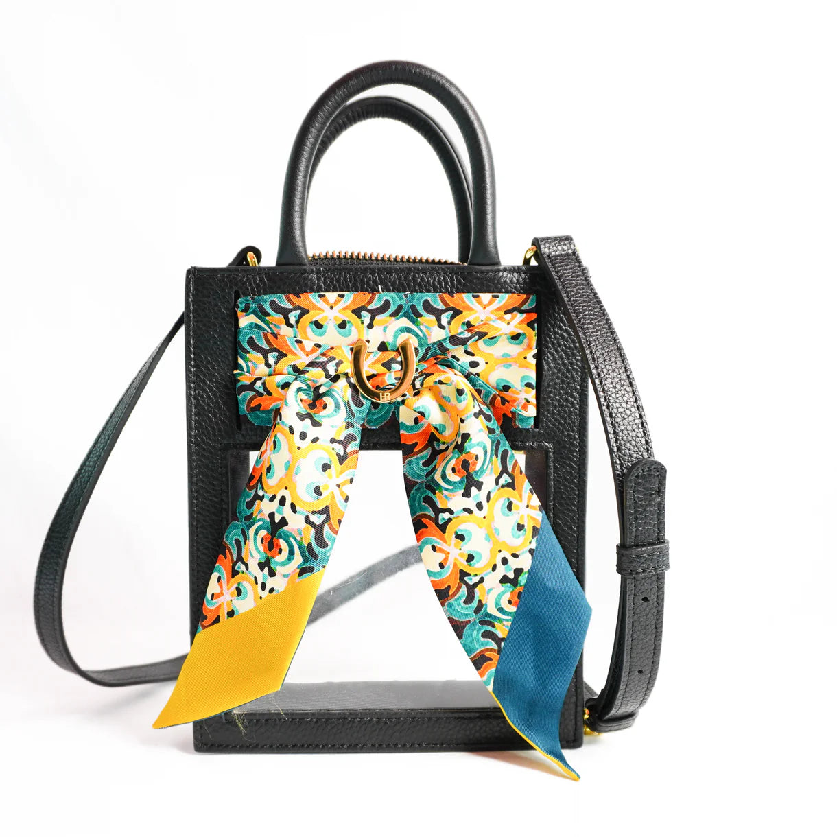 Black Mini Calista Clear Stadium Bag with Kaleidoscope Twilly