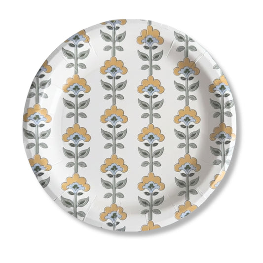 Amber & Blue Block Print Paper Dessert Plates
