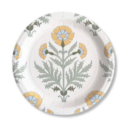 Amber & Blue Block Print Paper Dinner Plates