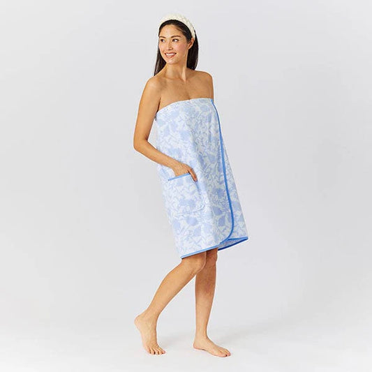 Shower Wrap Towel in French Floral Blue
