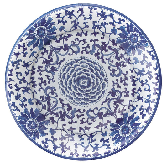 Blue & White Indigo Pattern Paper Dinner Plates