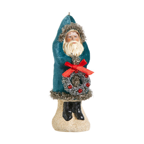 5.75" BLUE VELVET SANTA ORNAMENT