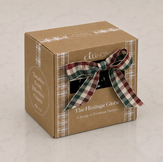 5" Sprpuce Glass Globe Ornament with Plaid Ribbon