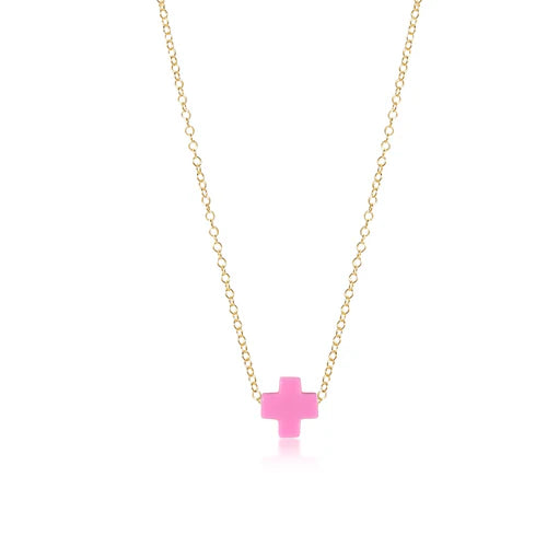 enewton 16" Necklace Gold Signature Cross in Bright Pink