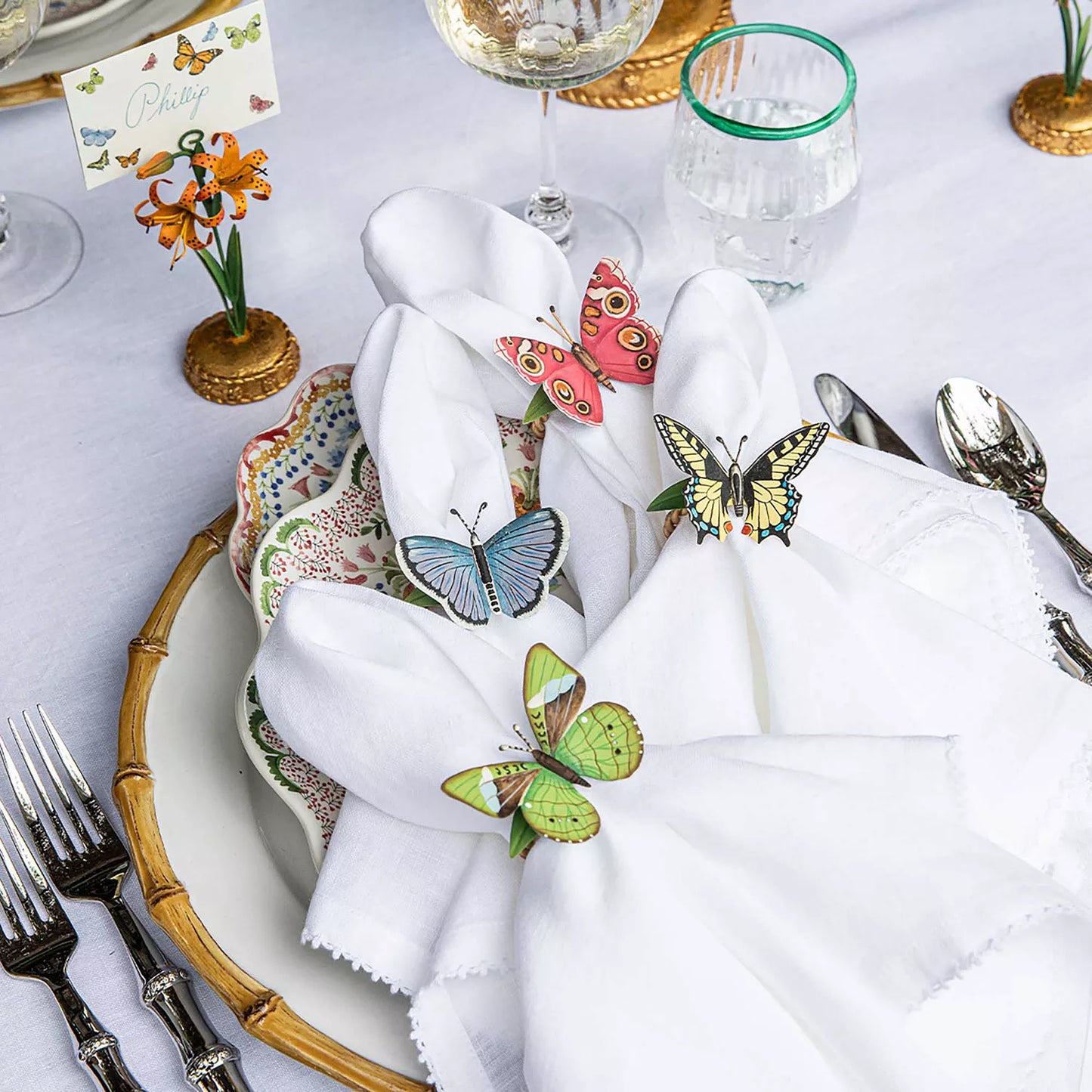 Juliska Meadow Walk Butterfly Napkin Rings in Multi (Assort. Set of 4)