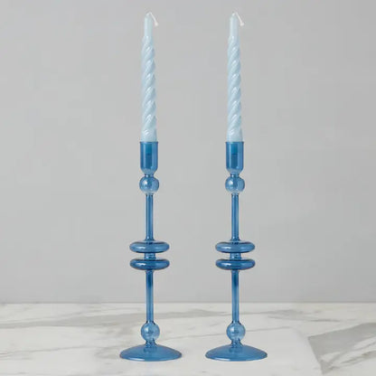Glass Pair of Sapphire Blue Candlesticks
