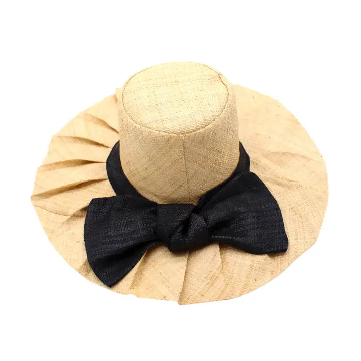 Lilly 5" Brim Fan Pleated Straw Sun Hat with Big Bow