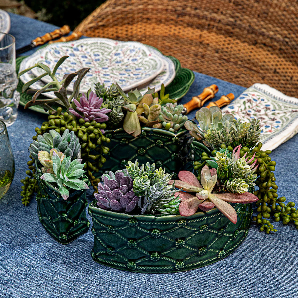 Juliska Berry & Thread Petite Parterre Garden Half Circle Vase Set/2 in Basil