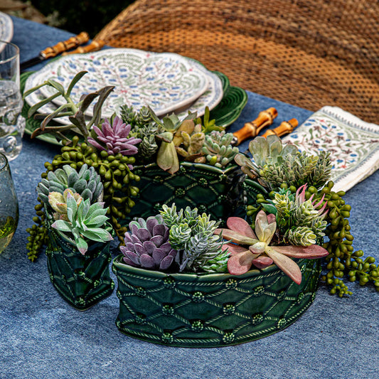 Juliska Berry & Thread Petite Parterre Garden Half Circle Vase Set/2 in Basil