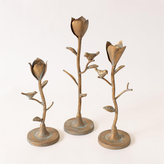 Flower Stem Candle Holders with Birds (Assort. Set of 3)