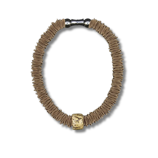 Champagne Spring Ring Necklace with Leopard Slide