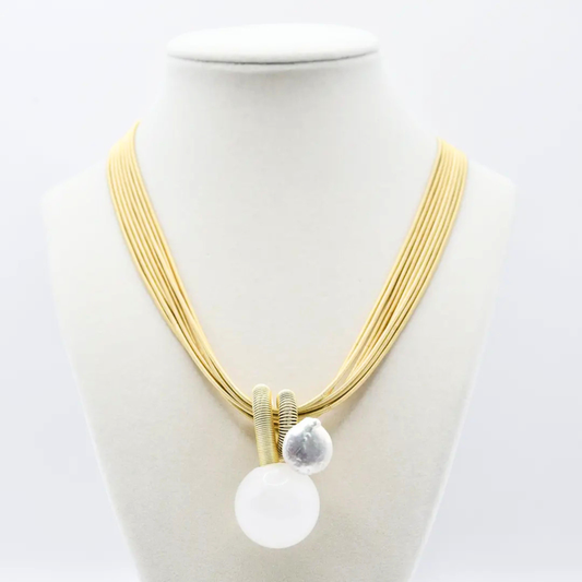 Strand Gold Wire Necklace with Round Stone Necklace