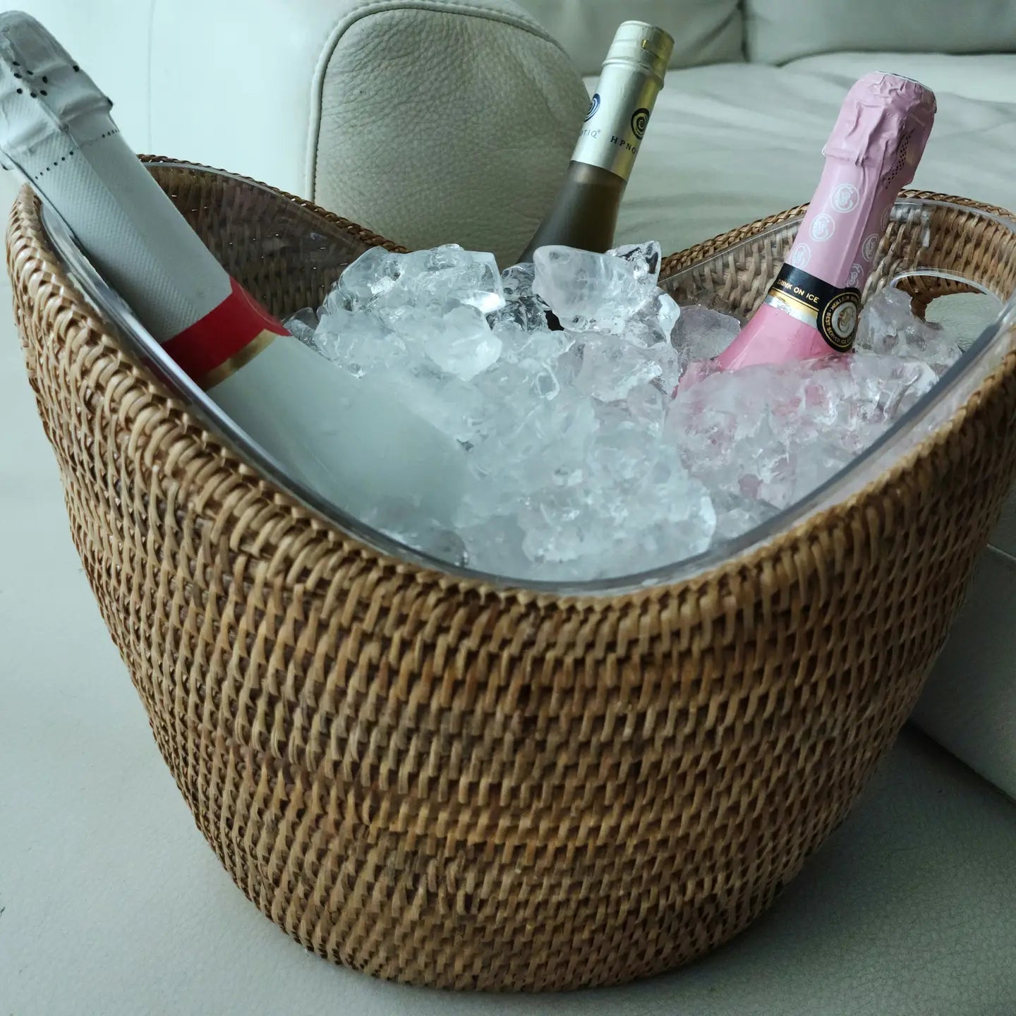 Rattan Champagne Ice Bucket with Acrylic Insert
