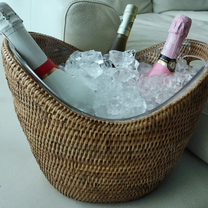 Rattan Champagne Ice Bucket with Acrylic Insert