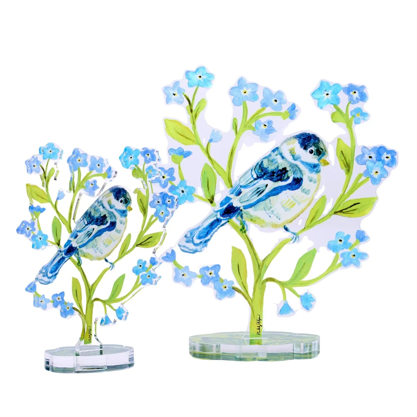 Chicakadee and Forget Me Nots Acrylic Flower
