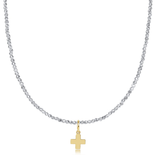 enewton 17" Choker Bright Silver Faceted Hematite 2mm Bead Signature Cross Gold Charm