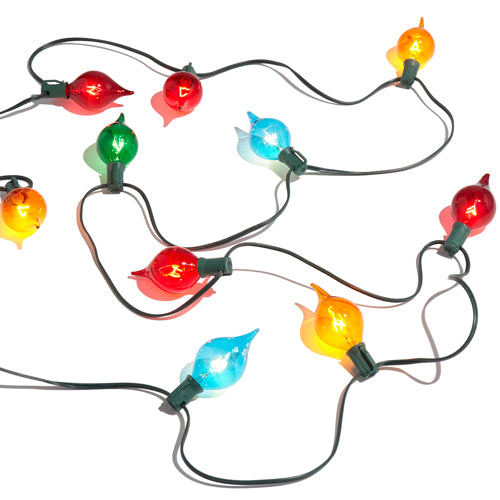 14' CONNECTABLE SHINY KISMET STRING LIGHTS ON GREEN WIRE W/15 MULTICOLOR LIGHTS