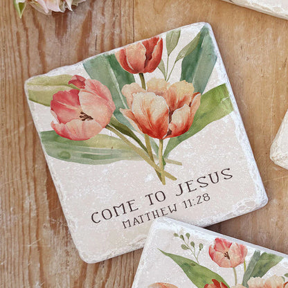 Matthew 11:29 (Tulips) Scripture Stone, Twelve Stone Art