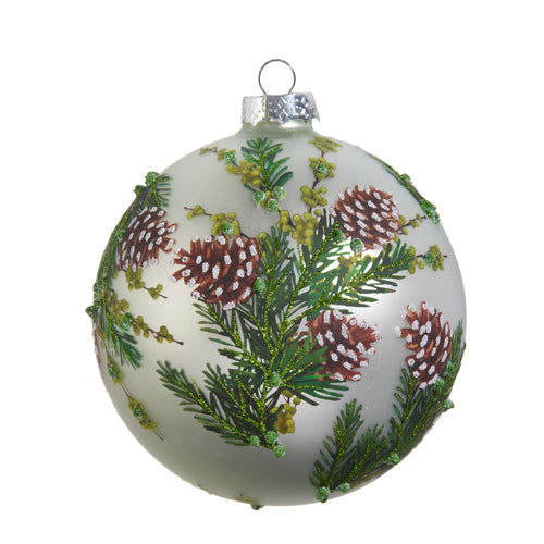 5" EVERGREEN AND PINECONE BALL ORNAMENT